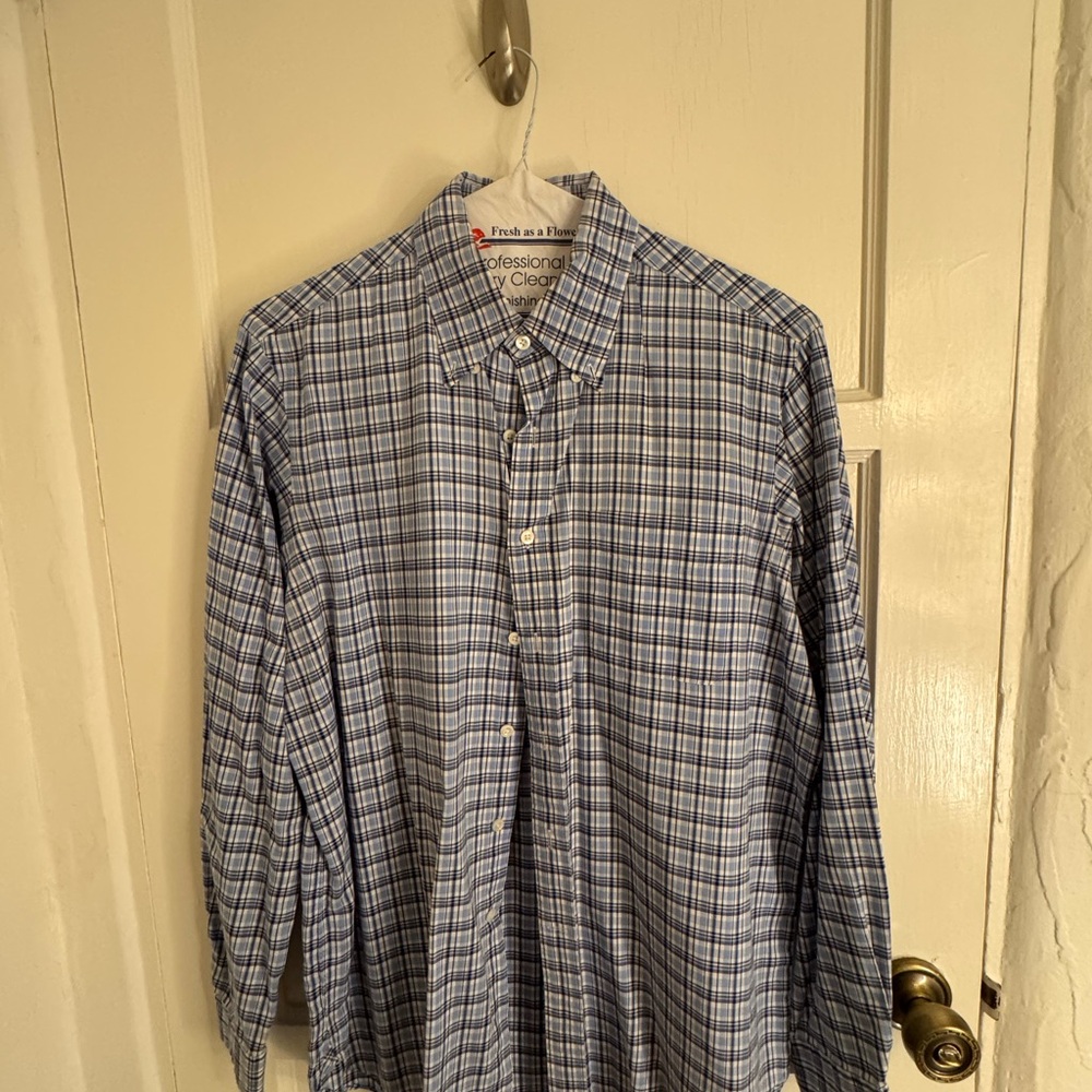 Ralph Lauren Blue and White Plaid Men's Shirt